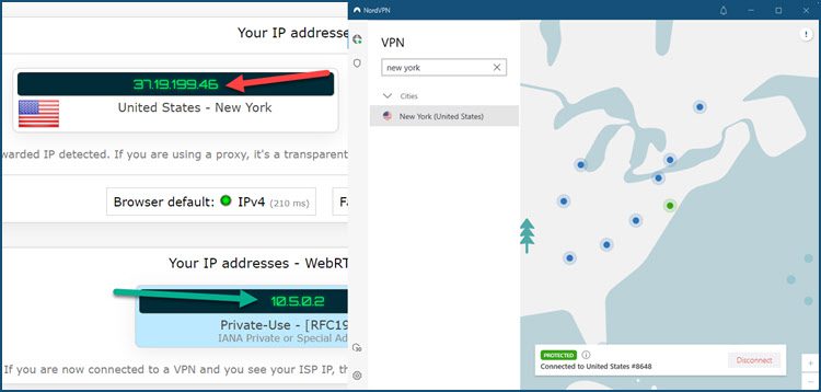 NordVPN IP leak test