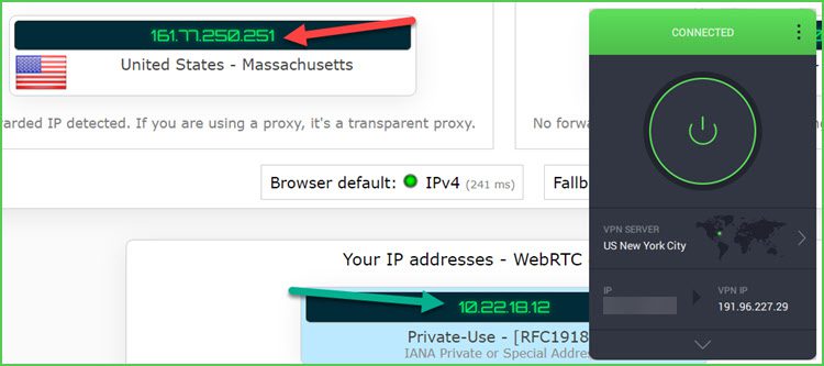 Private Internet Access IP leak test